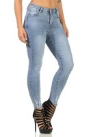 Damen Jeans Hose Risse Röhrenjeans Skinny Slim Fit Stretch, Hellblau-385 S/36