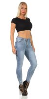Damen Jeans Hose Risse Röhrenjeans Skinny Slim Fit Stretch, Hellblau-385 S/36