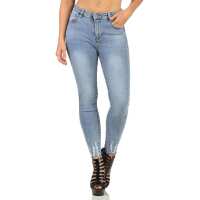 Damen Jeans Hose Risse Röhrenjeans Skinny Slim Fit Stretch, Hellblau-385 M/38