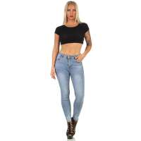 Damen Jeans Hose Risse Röhrenjeans Skinny Slim Fit Stretch, Hellblau-385 M/38