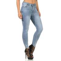 Damen Jeans Hose Risse Röhrenjeans Skinny Slim Fit Stretch, Hellblau-385 M/38