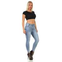 Damen Jeans Hose Risse Röhrenjeans Skinny Slim Fit Stretch, Hellblau-385 M/38
