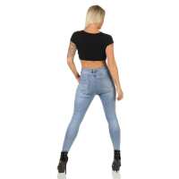 Damen Jeans Hose Risse Röhrenjeans Skinny Slim Fit Stretch, Hellblau-385 M/38