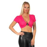 Bolero kurzarm mit Brosche 4 Farben,  Pink S/M