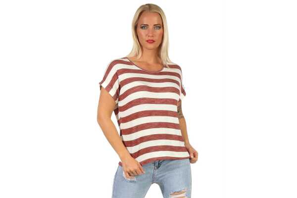 Damen T-Shirt Gestreift Shirts Kurzarm Sommer, Bordo S