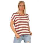 Damen T-Shirt Gestreift Shirts Kurzarm Sommer, Bordo S