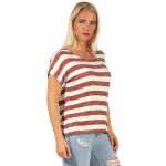 Damen T-Shirt Gestreift Shirts Kurzarm Sommer, Bordo S
