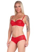 Push-up-BH pailletten mit Panty Set, Rot 75 Cup B