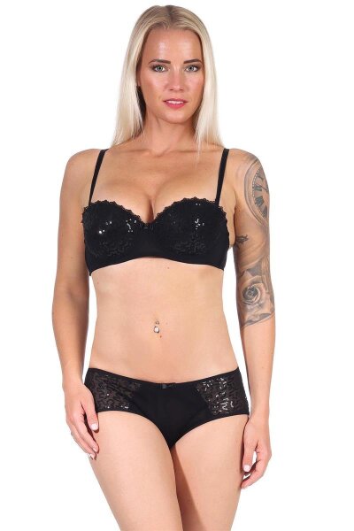 Push-up-BH pailletten mit Panty Set, Schwarz 75 Cup C