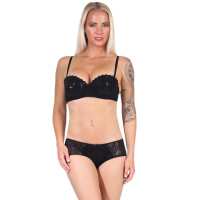 Push-up-BH pailletten mit Panty Set, Schwarz 80 Cup B