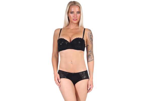 Push-up-BH pailletten mit Panty Set, Schwarz 85 Cup C