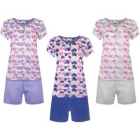 Damen Pyjama-Set 2 Teilig Shirt Short mit Herz, S M L XL 2XL