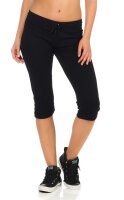 Damen Jogginhose 3/4 Sport-Hose Baumwolle;  Schwarz XS