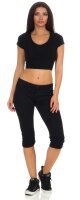 Damen Jogginhose 3/4 Sport-Hose Baumwolle;  Schwarz XS