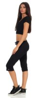 Damen Jogginhose 3/4 Sport-Hose Baumwolle;  Schwarz XS