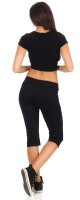 Damen Jogginhose 3/4 Sport-Hose Baumwolle;  Schwarz XS