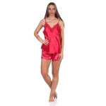 Damen Satin Nachtwäsche Pyjama Set Shorty mit Spitze; S M L XL 2XL