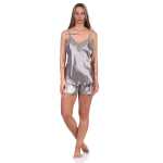 Damen Satin Nachtwäsche Pyjama Set Shorty mit Spitze; S M L XL 2XL