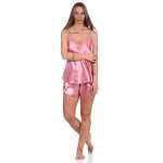 Damen Satin Nachtwäsche Pyjama Set Shorty mit Spitze; S M L XL 2XL
