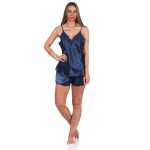 Damen Satin Nachtwäsche Pyjama Set Shorty mit Spitze; S M L XL 2XL