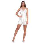 Damen Satin Nachtwäsche Pyjama Set Shorty mit Spitze; S M L XL 2XL