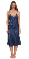 Damen Negligé Nachtwäsche Nachtkleid Dessous Satin; Dunkelblau XL