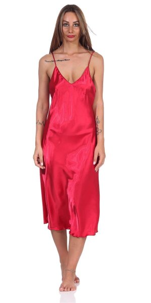 Damen Negligé Nachtwäsche Nachtkleid Dessous Satin; Weinrot L