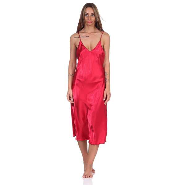 Damen Negligé Nachtwäsche Nachtkleid Dessous Satin; Weinrot XL