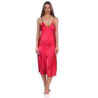 Damen Negligé Nachtwäsche Nachtkleid Dessous Satin; Weinrot XL