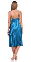 Damen Negligé Nachtwäsche Nachtkleid Dessous Satin; Petrol 2XL