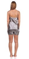 Damen Satin Nachtwäsche Pyjama Set Shorty  mit Spitze;  Taupe/XL