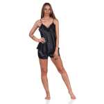 Damen Satin Nachtwäsche Pyjama Set Shorty mit Spitze; Schwarz/2XL