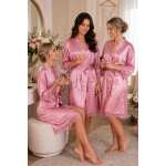 Damen Satin Morgenmantel lang mit Spitze – Kimono Bademantel aus 100 % Polyester, weich & glänzend