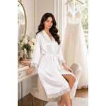 Damen Satin Morgenmantel lang mit Spitze – Kimono Bademantel aus 100 % Polyester, weich & glänzend
