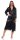 Damen Morgenmantel Kimono Satinrobe mit Spitze; Schwarz/L