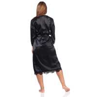 Damen Morgenmantel Kimono Satinrobe mit Spitze; Schwarz/2XL
