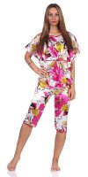 Damen Satin Pyjama-Set 2 teiliger Schlafanzug Blumen;