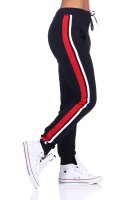Damen Jogging Hose Sport mit Taschen Streifen;...