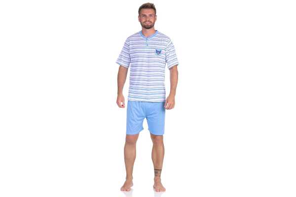 Herren Pyjama Short und T-Shirt Schlaf-Anzug; Hellblau XL/52