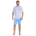 Herren Pyjama Short und T-Shirt Schlaf-Anzug; Hellblau XL/52