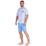Herren Pyjama Short und T-Shirt Schlaf-Anzug; Hellblau XL/52