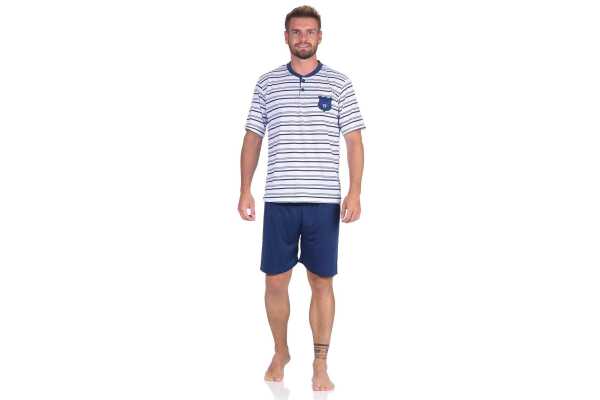 Herren Pyjama Short und T-Shirt Schlaf-Anzug; Dunkelblau XXL/54