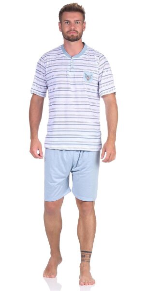 Herren Pyjama Short und T-Shirt Schlaf-Anzug; Hellgrau M/48