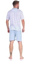 Herren Pyjama Short und T-Shirt Schlaf-Anzug; Hellgrau M/48