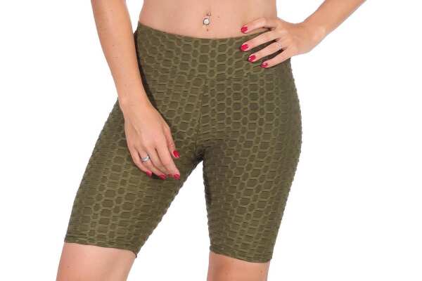 Leggings 1/2 Radlerhose kurz gemusterter Stoff Khaki XS/S