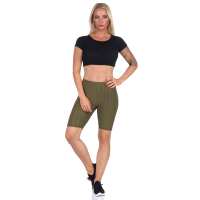 Leggings 1/2 Radlerhose kurz gemusterter Stoff Khaki M/L