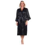 Damen 2 Teiler Kimono Negligé Nachtmantel Satinrobe mit Spitze;