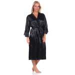 Damen 2 Teiler Kimono Negligé Nachtmantel Satinrobe mit Spitze;