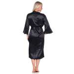 Damen 2 Teiler Kimono Negligé Nachtmantel Satinrobe mit Spitze;