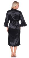 Damen 2 Teiler Kimono Negligé Nachtmantel Satinrobe mit Spitze;